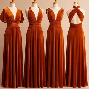 Elegant Women's Convertible Maxi Dress - Burnt Orange